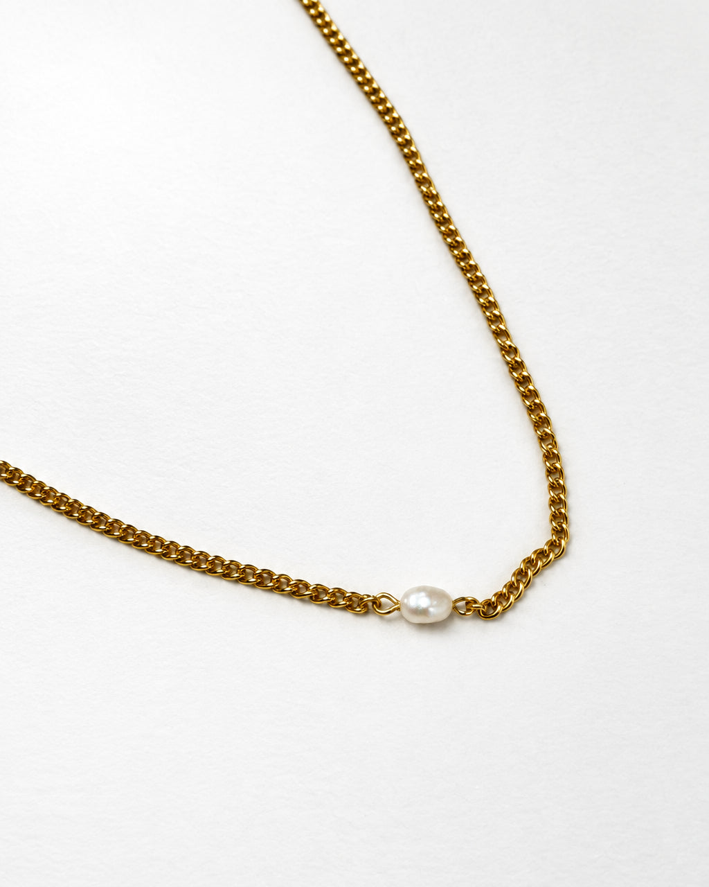 Dainty Pearl Cuban Necklace | Gold