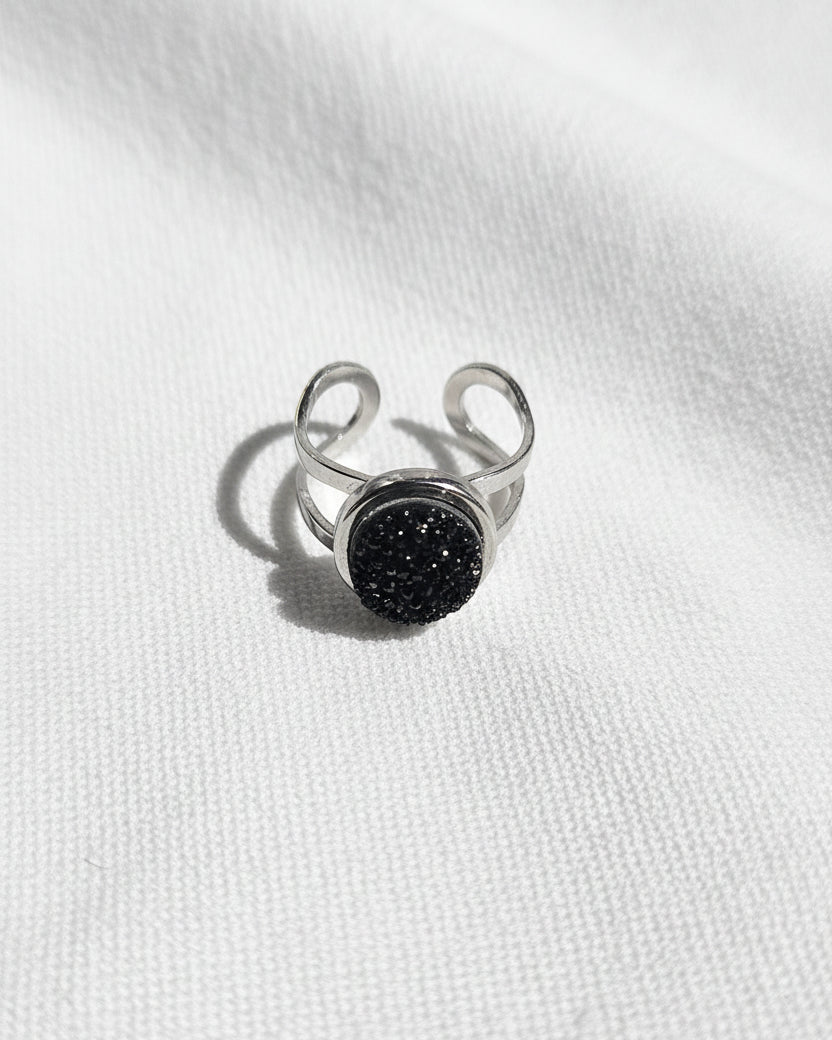 Black Druzy Quartz Ring | Silver