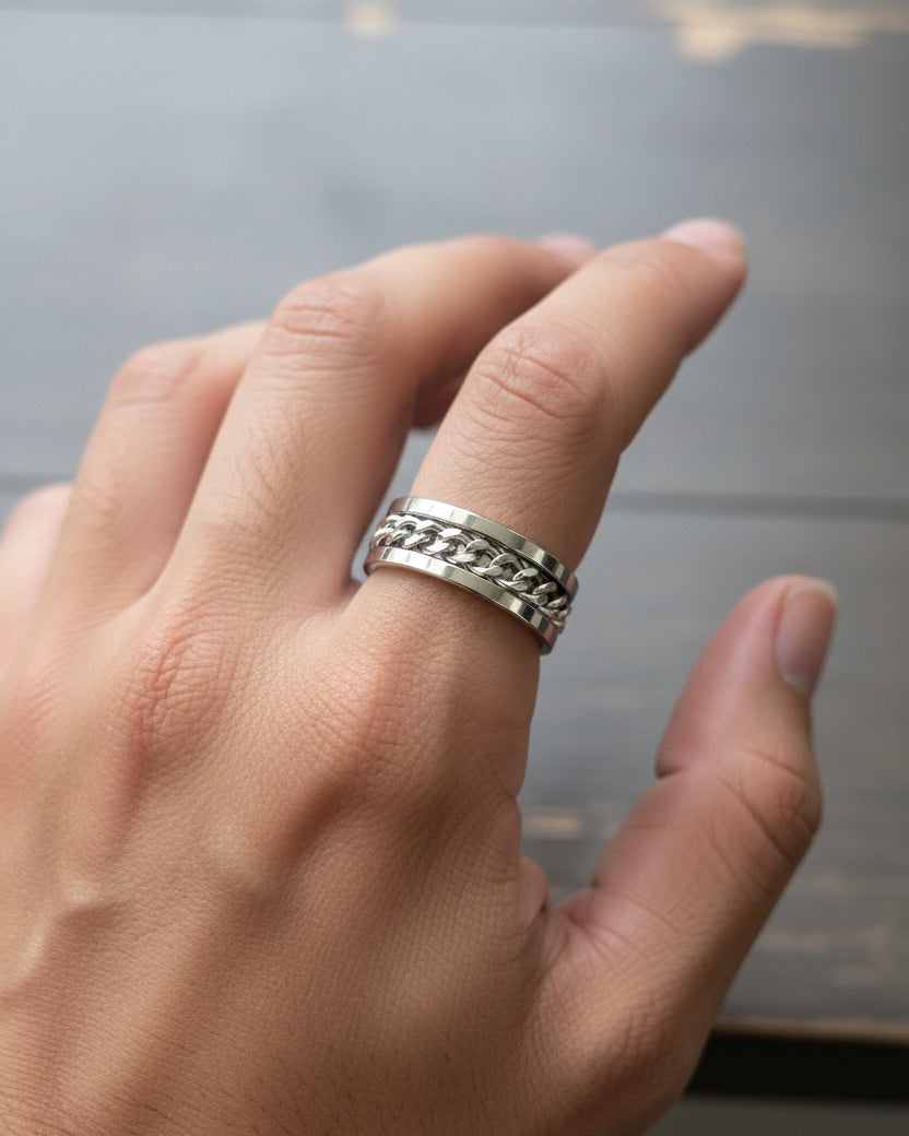Cuban Chain Spin Ring | Silver