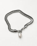 Thick Herringbone Bracelet with Pearl | Silver