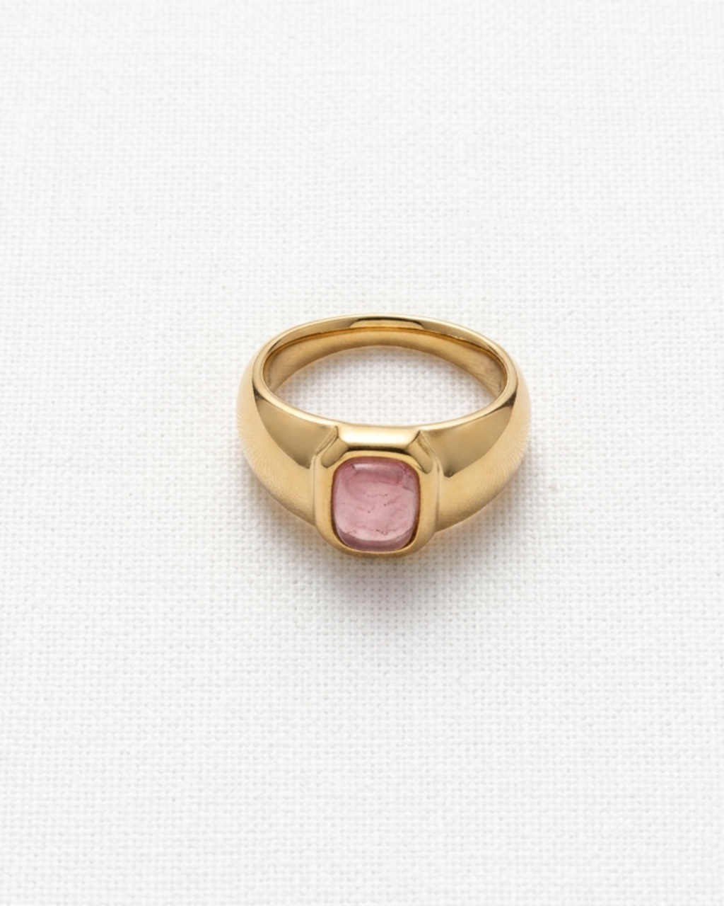 Rectangle Rose Quartz Signet Ring |Gold