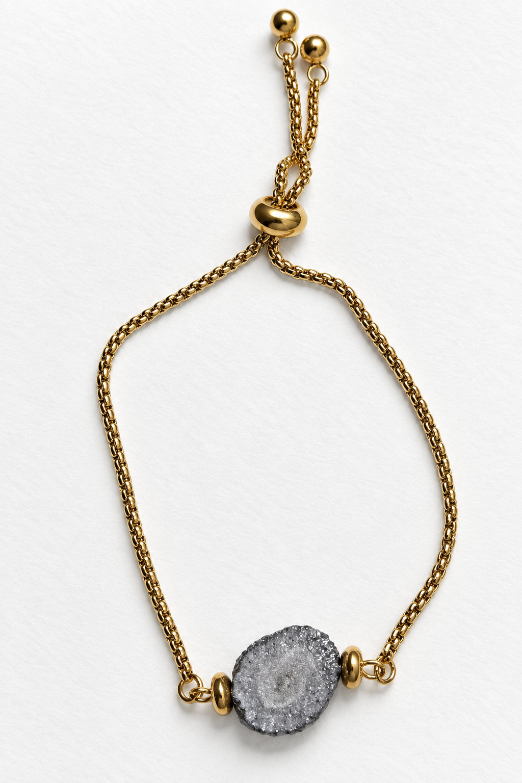 Raw Quartz Grey Slide Bracelet | Gold