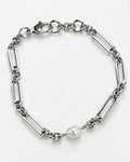 Dainty Pearl Paperclip Link Bracelet | Silver