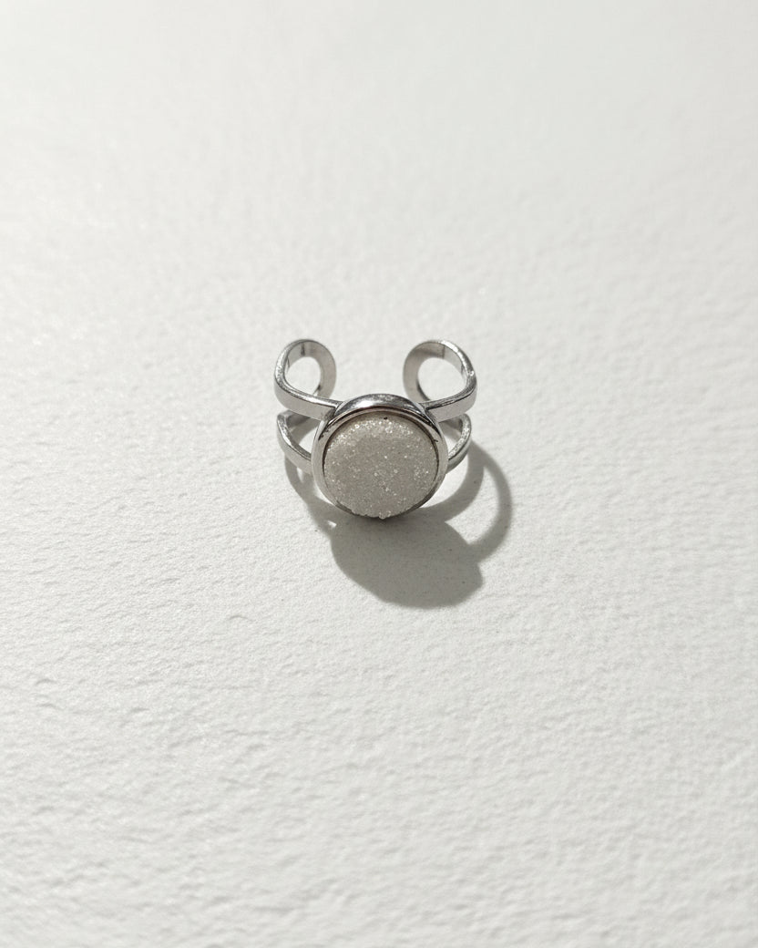 White Druzy Quartz Ring | Silver