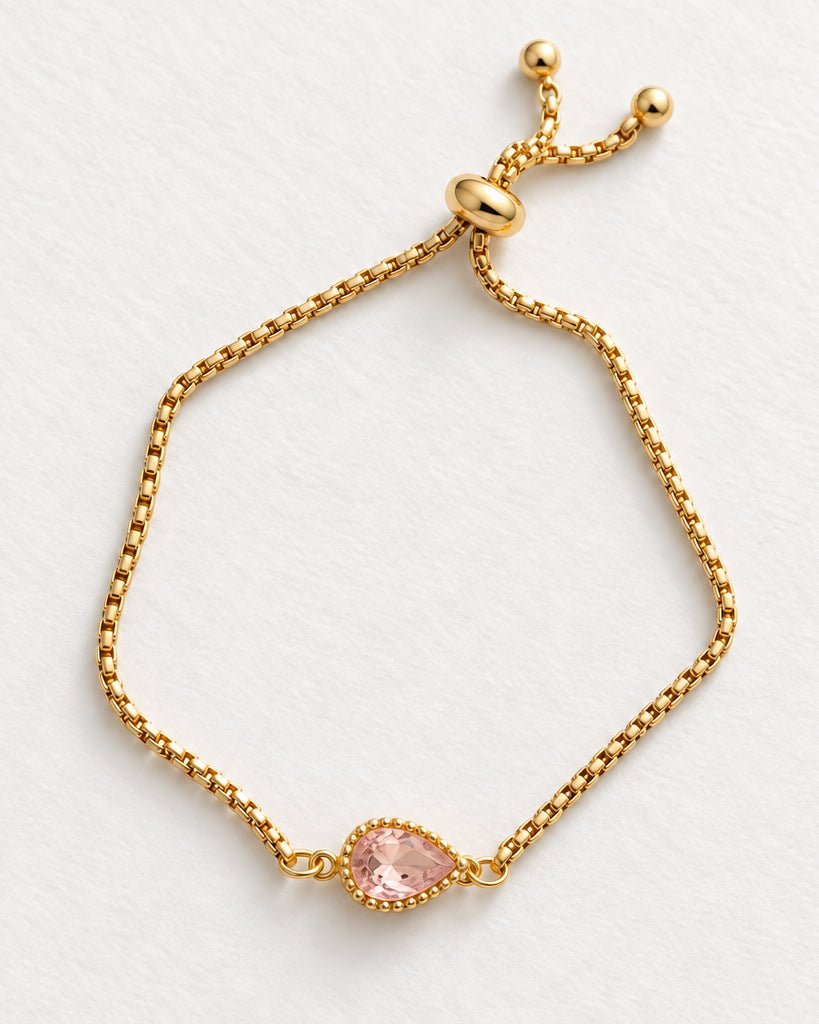 Dainty Zircon Pink Slide Bracelet | Gold