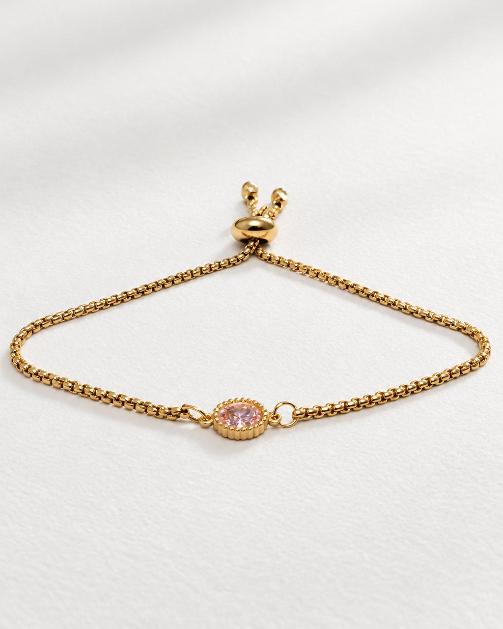 Dainty Zircon Light Pink Oval Slide Bracelet | Gold
