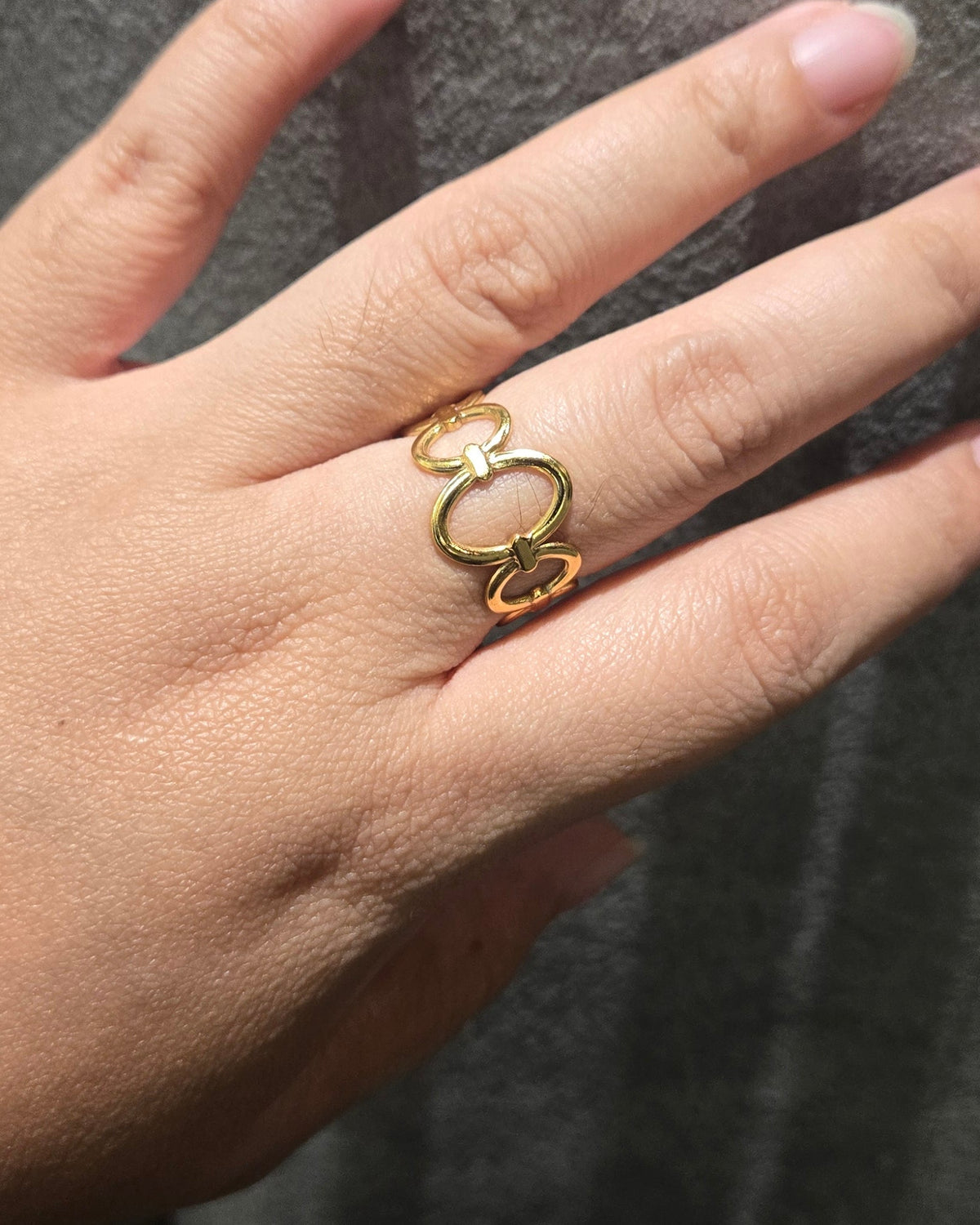Oval Chain Plain Adjustable Ring | Gold