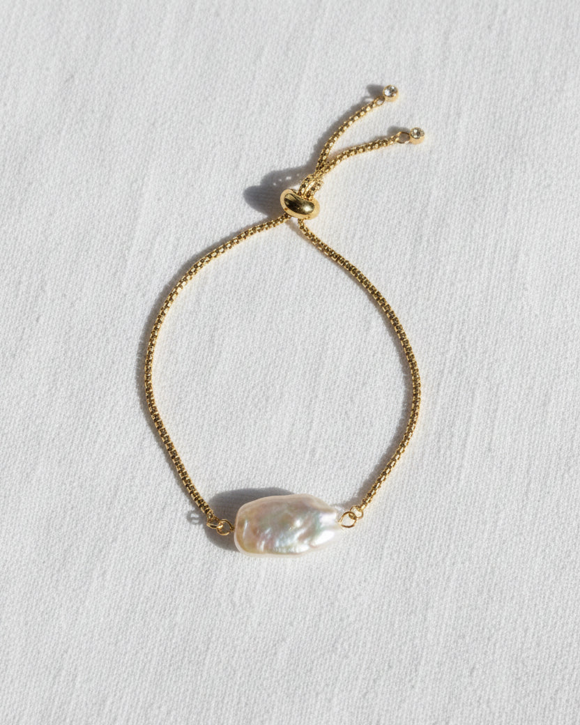 Pink Elongated Freshwater Pearl Slide Bracelet | Gold