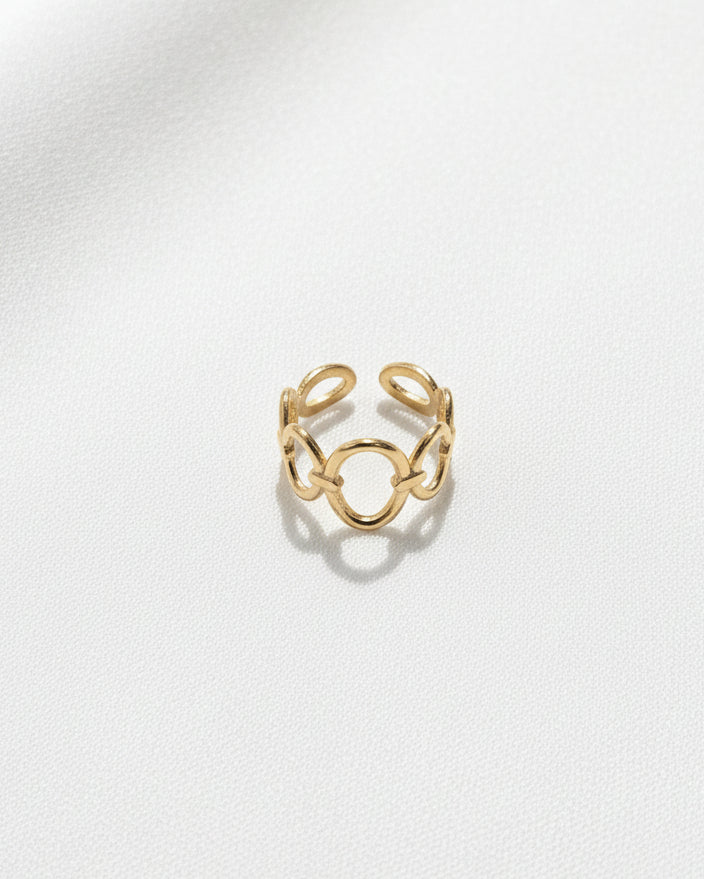 Oval Chain Plain Adjustable Ring | Gold