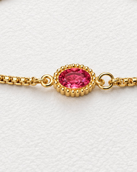 Dainty Zircon Dark Pink Oval Slide Bracelet | Gold