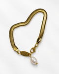 Thick Herringbone Bracelet with Pearl | Gold