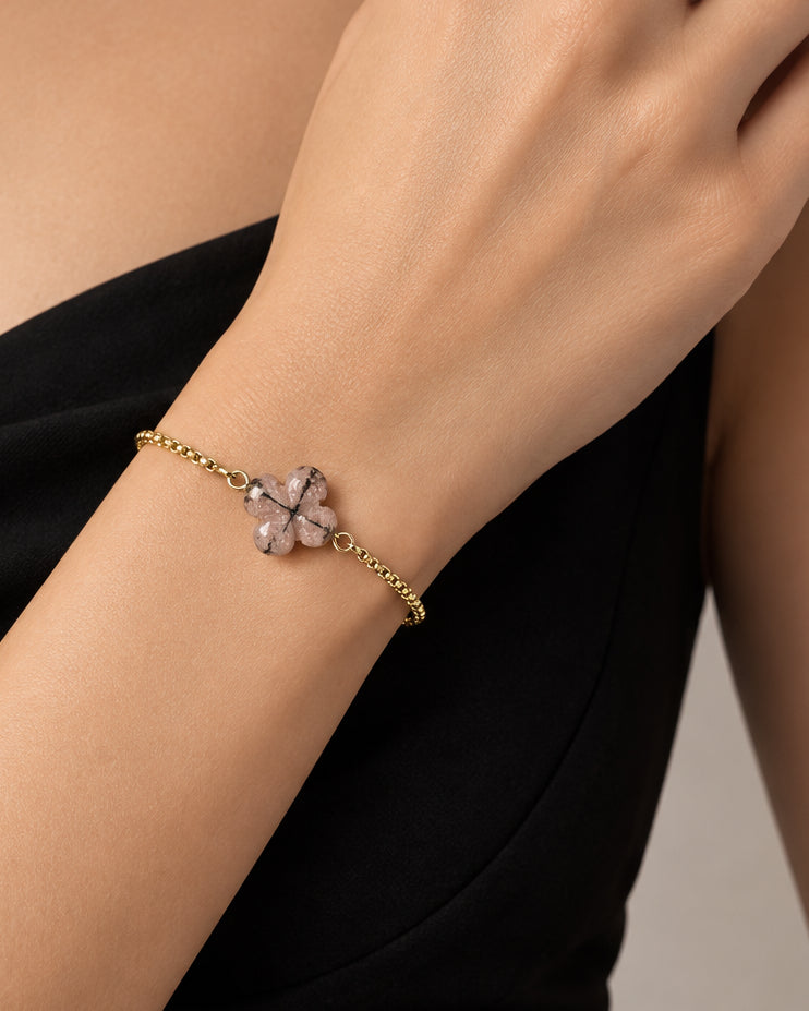Clover Engraved Rhodonite Slide Bracelet | Gold
