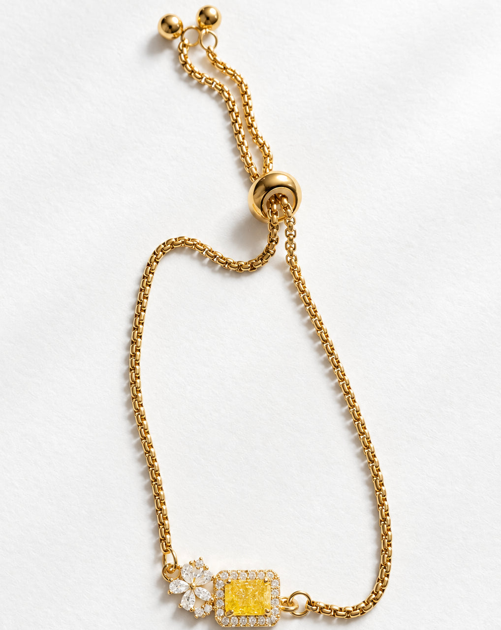 Yellow Zircon Square Slide Bracelet | Gold
