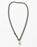 Thick Herringbone Necklace with Pearl | Silver