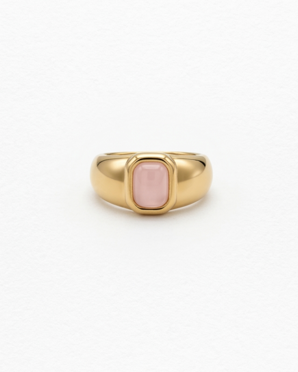 Rectangle Rose Quartz Signet Ring |Gold