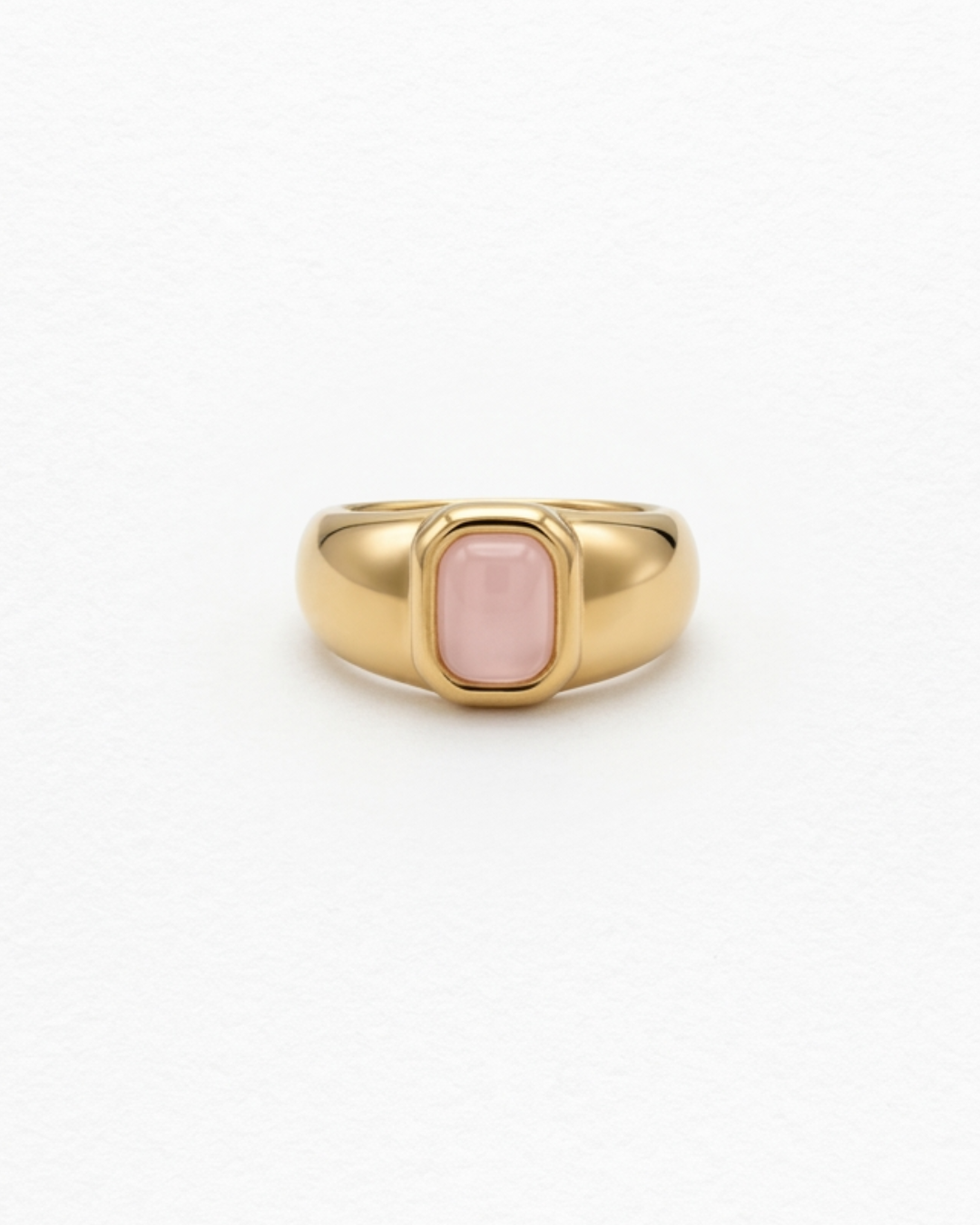 Rectangle Rose Quartz Signet Ring |Gold