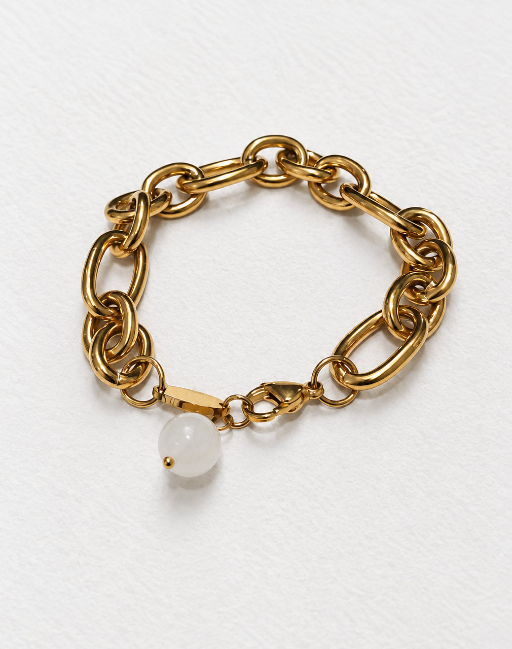 Chunky Chain Bracelet with White Jade | Gold