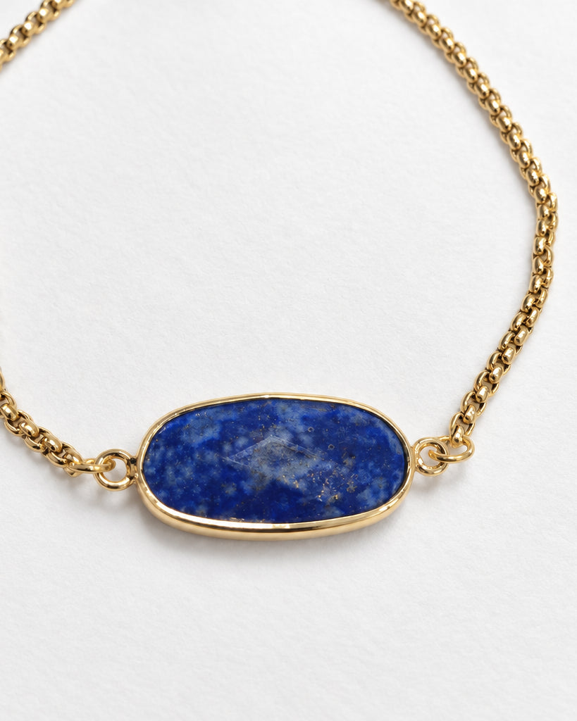 Oval Gilded Lapis Lazuli Slide Bracelet | Gold