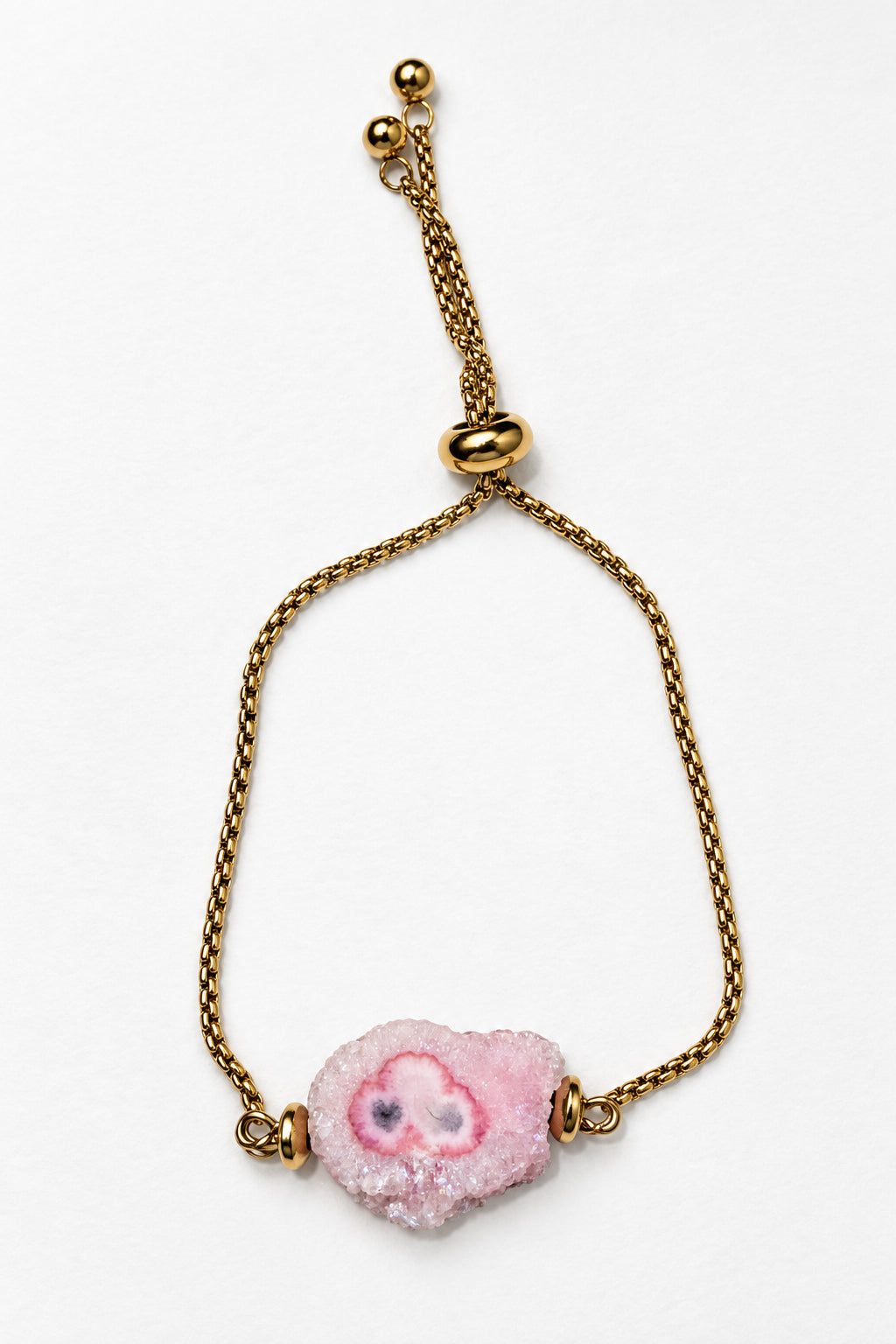 Raw Quartz Light Pink Slide Bracelet | Gold