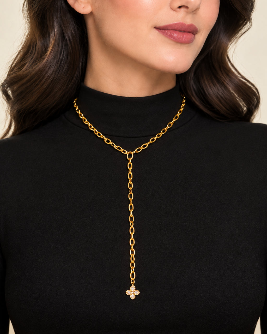 Mekar Zircon Lariat Necklace | Gold