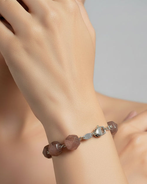Bloom Statement Strawberry Quartz Bracelet | Silver