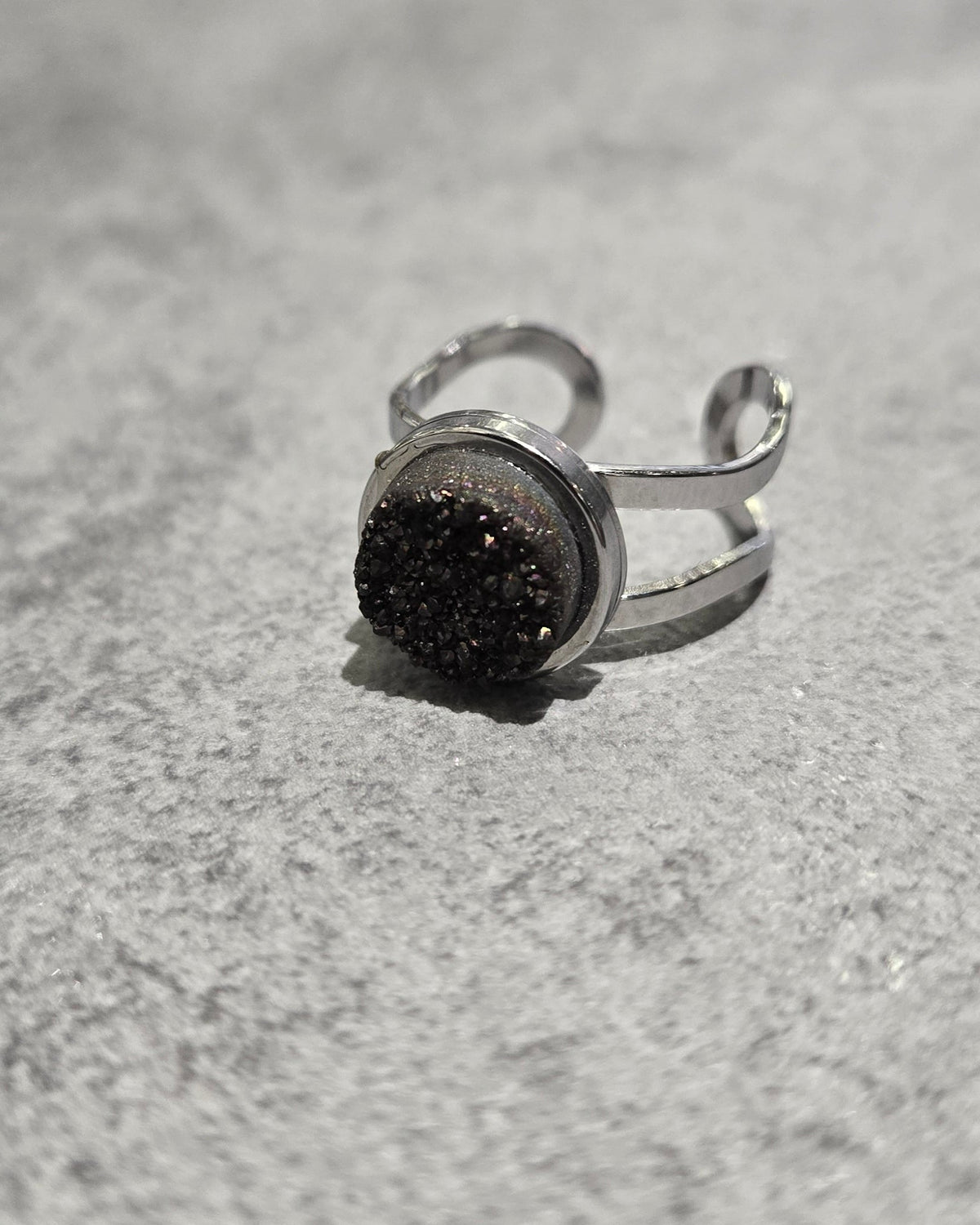Black Druzy Quartz Ring | Silver