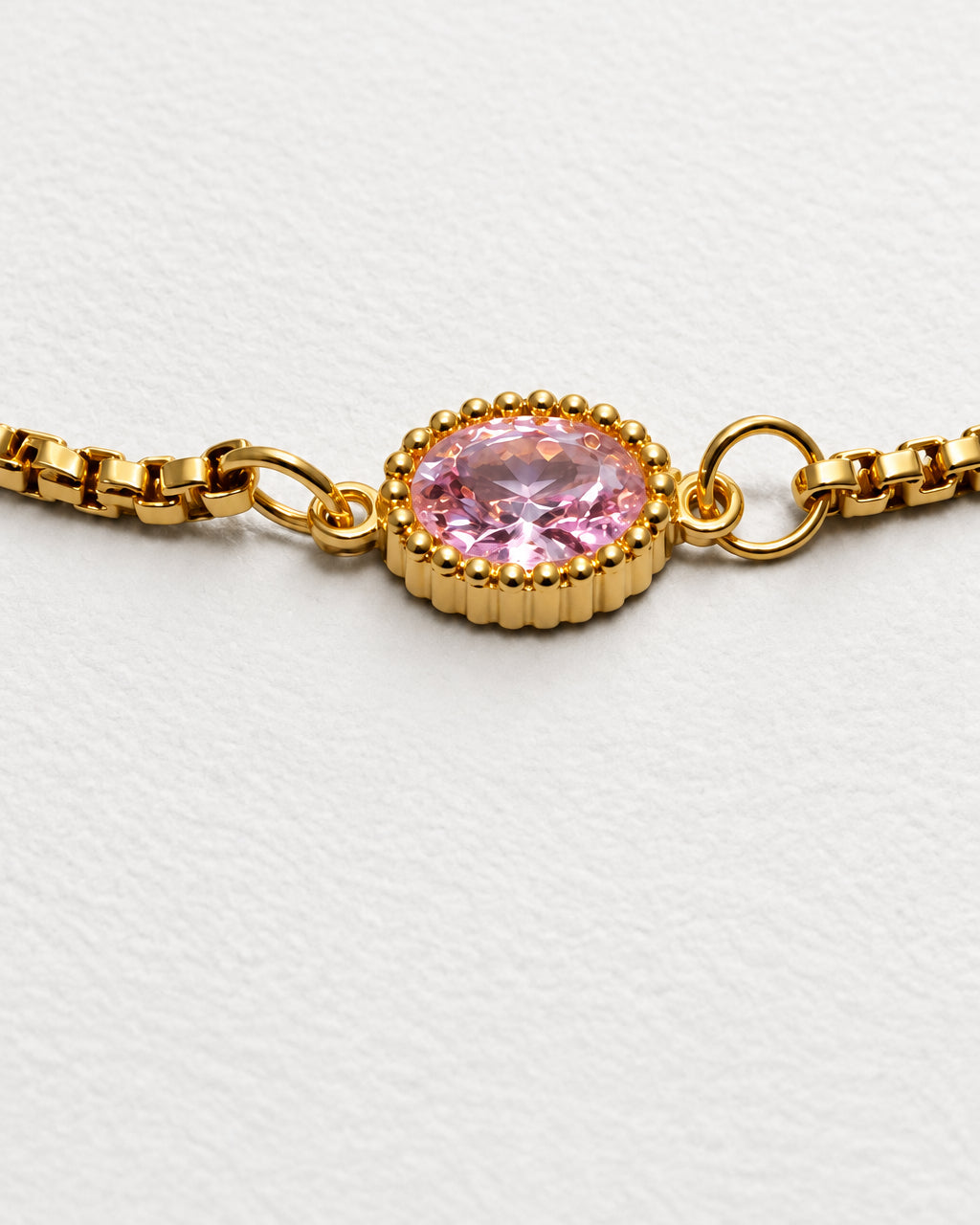 Dainty Zircon Light Pink Oval Slide Bracelet | Gold