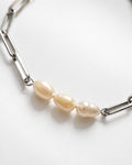 Triple Peach Pearl Paperclip Bracelet | Silver