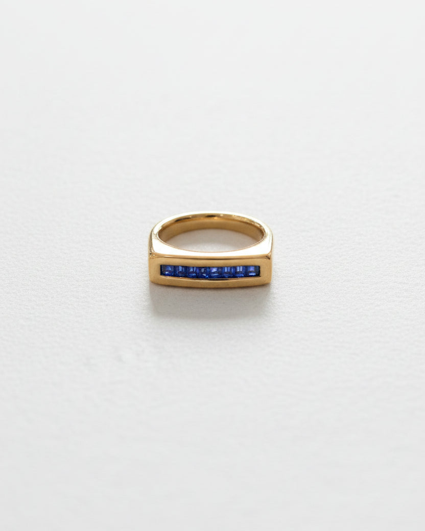 Blue Zircon Lined Ring | Gold