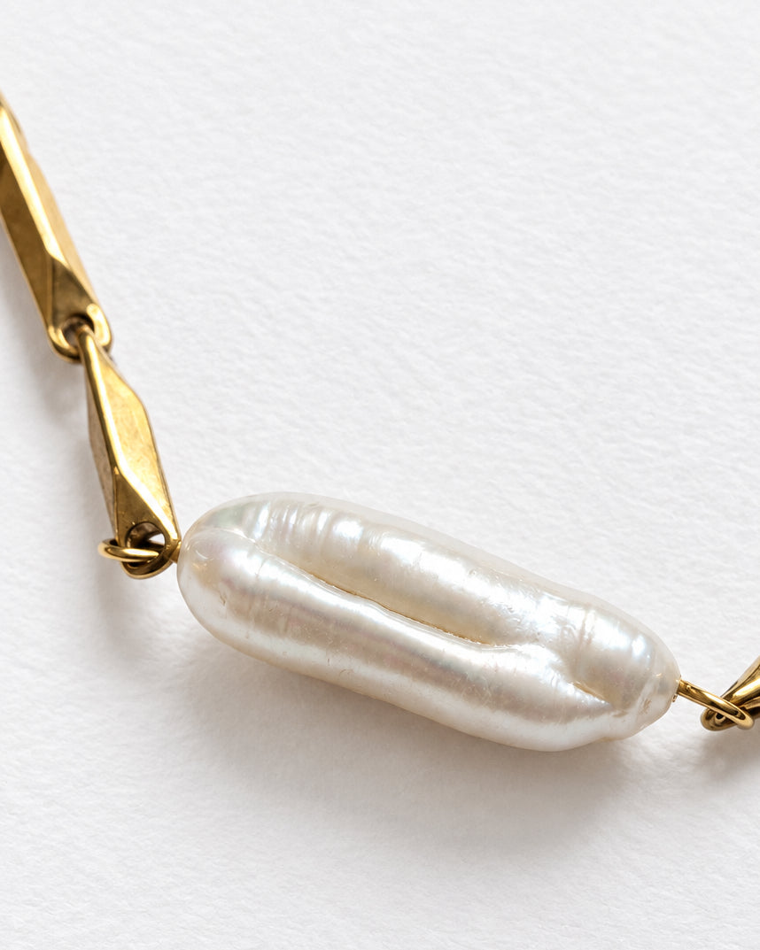 Elongated Pearl Barlink Bracelet | Gold