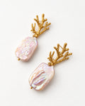 Branch Rectangle Pink Baroque  Earring | Gold