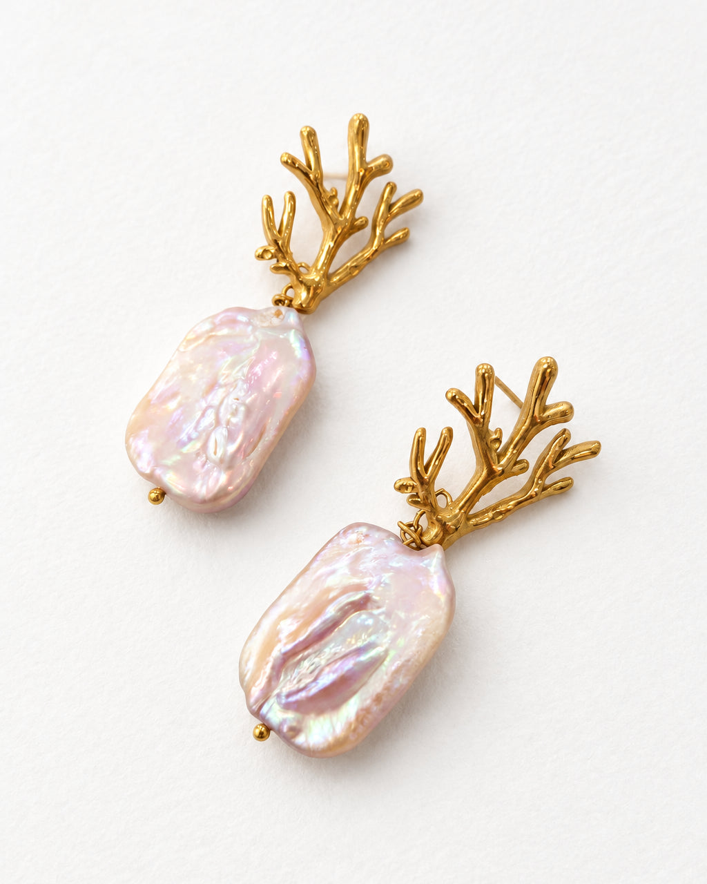 Branch Rectangle Pink Baroque  Earring | Gold