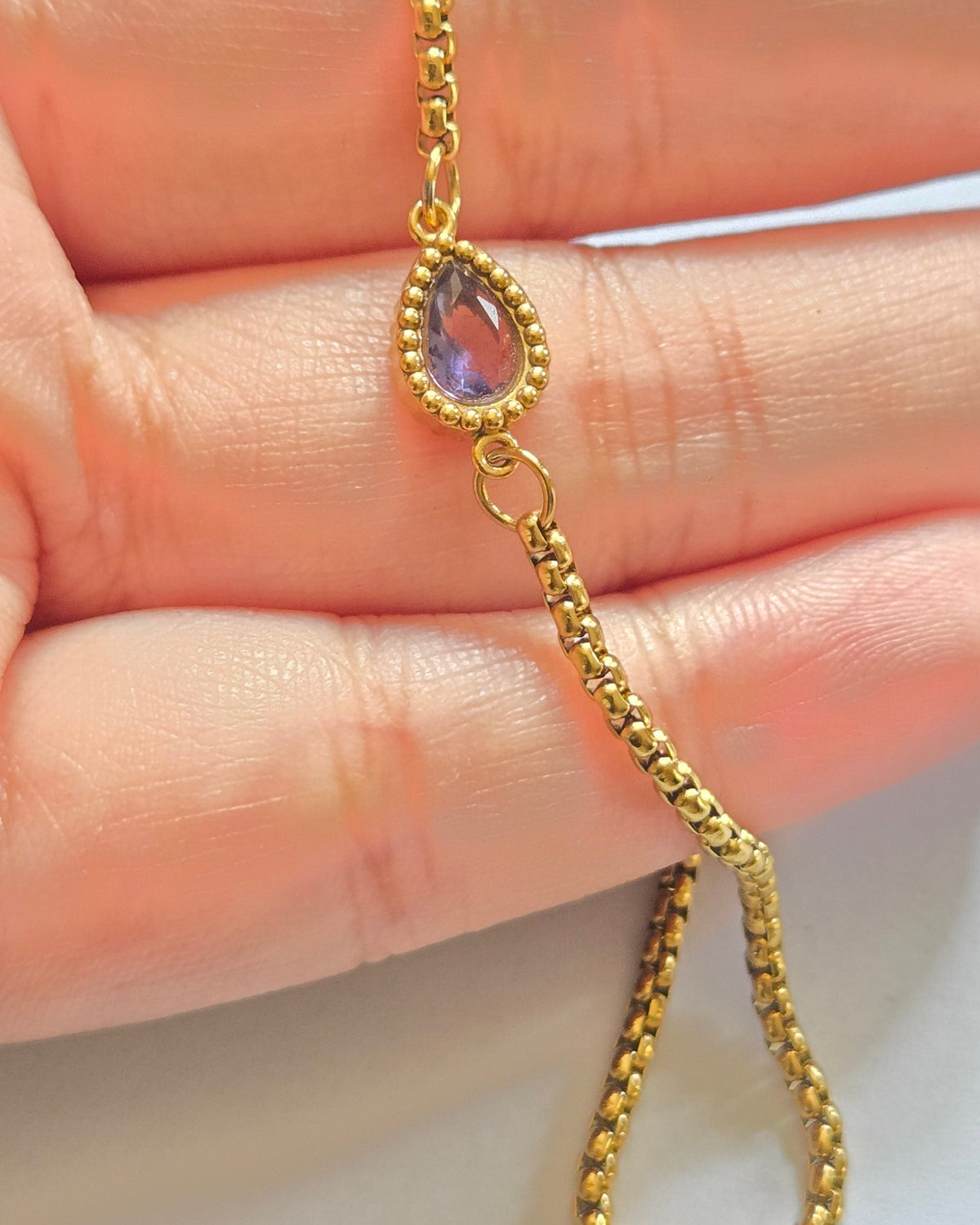 Dainty Zircon Purple Slide Bracelet | Gold