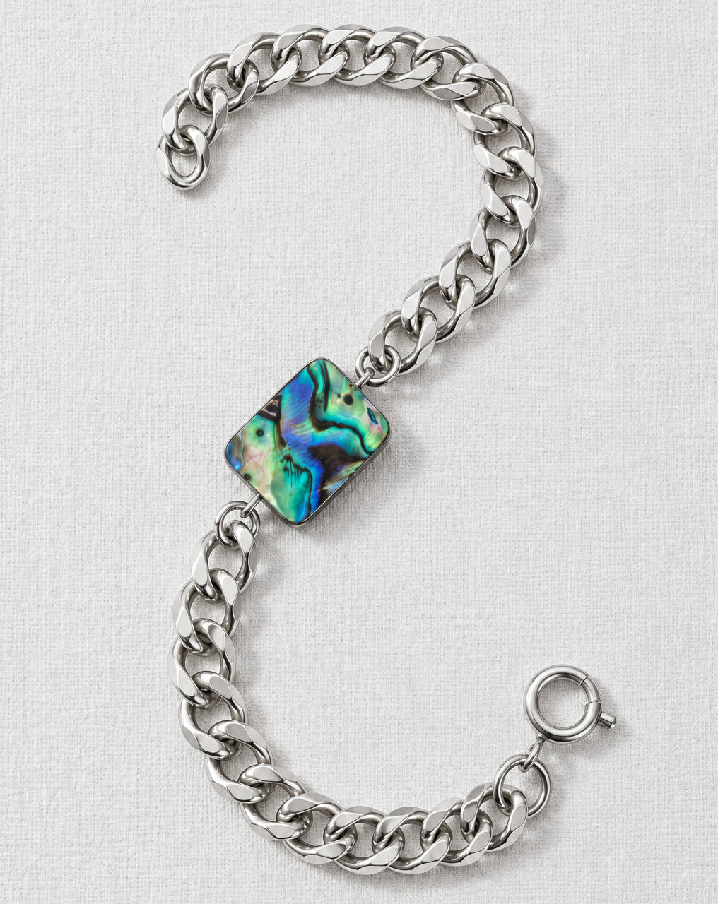 Abalone Shell Cuban Bracelet | Silver