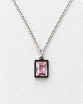 Embun Light Pink Rectangle Zircon Necklace | Silver