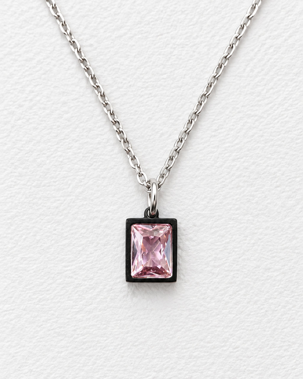 Embun Light Pink Rectangle Zircon Necklace | Silver