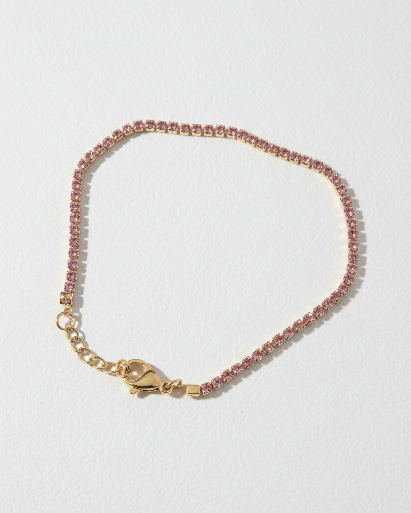 Dainty Embun Light Pink Diamante Bracelet | Gold