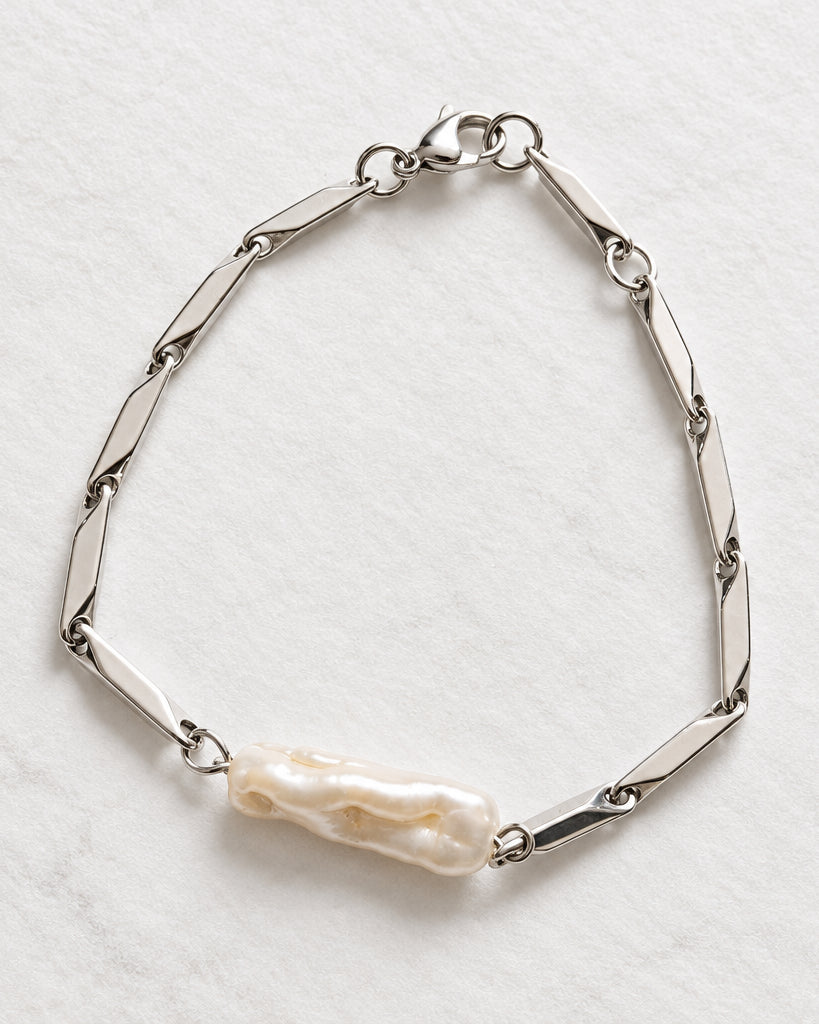 Elongated Pearl Barlink Bracelet | Silver