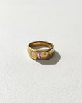 Rectangle Dot Pink Zircon Signet Ring | Gold