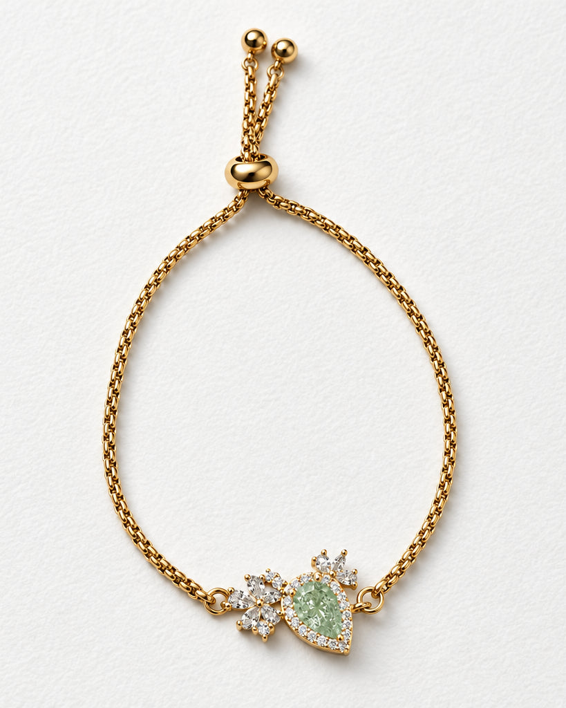 Green Zircon Kerawang Teardrop Slide Bracelet | Gold