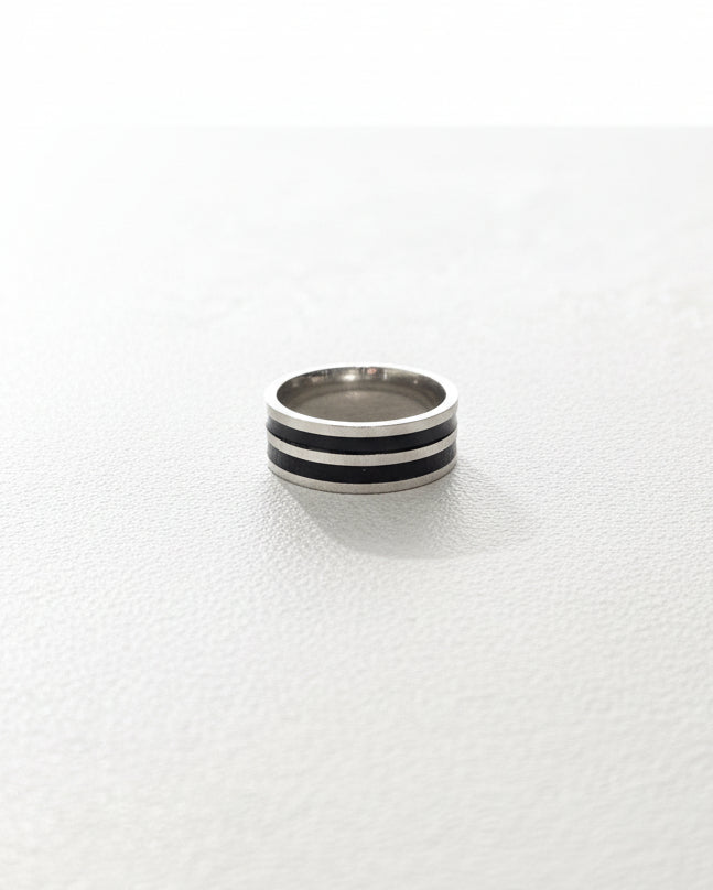 Black Enamel Dual Ring | Silver