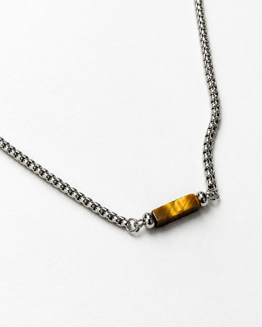 Tiger Eye Boxchain Necklace | Silver