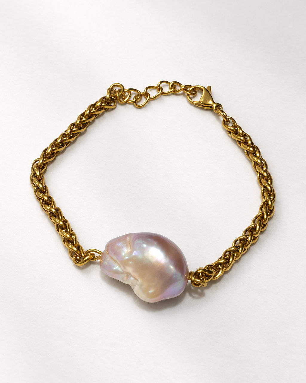Pink Baroque Pearl with Wheat Chain Bracelet | Gold