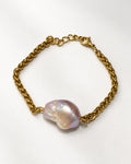 Pink Baroque Pearl with Wheat Chain Bracelet | Gold
