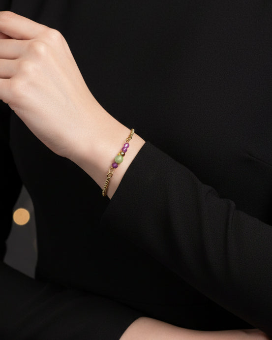 Dainty Peridot Ruby Slide Bracelet | Gold