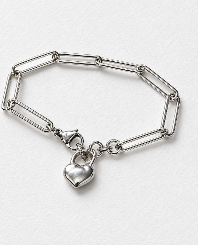 Thin Elongated Paperclip Chain Bracelet | Silver