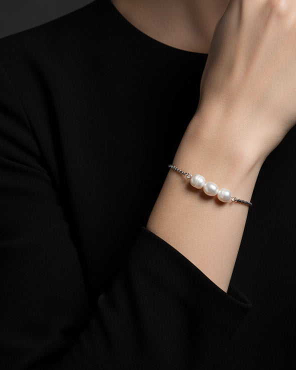 Triple Pearl Slide Bracelet | Silver