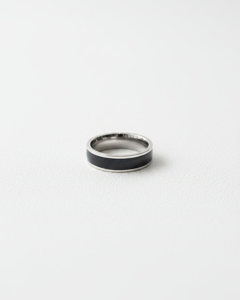 Black Enamel Single Ring | Silver