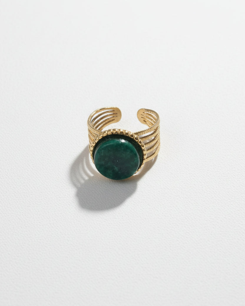 Green Agate Adjustable Ring | Gold