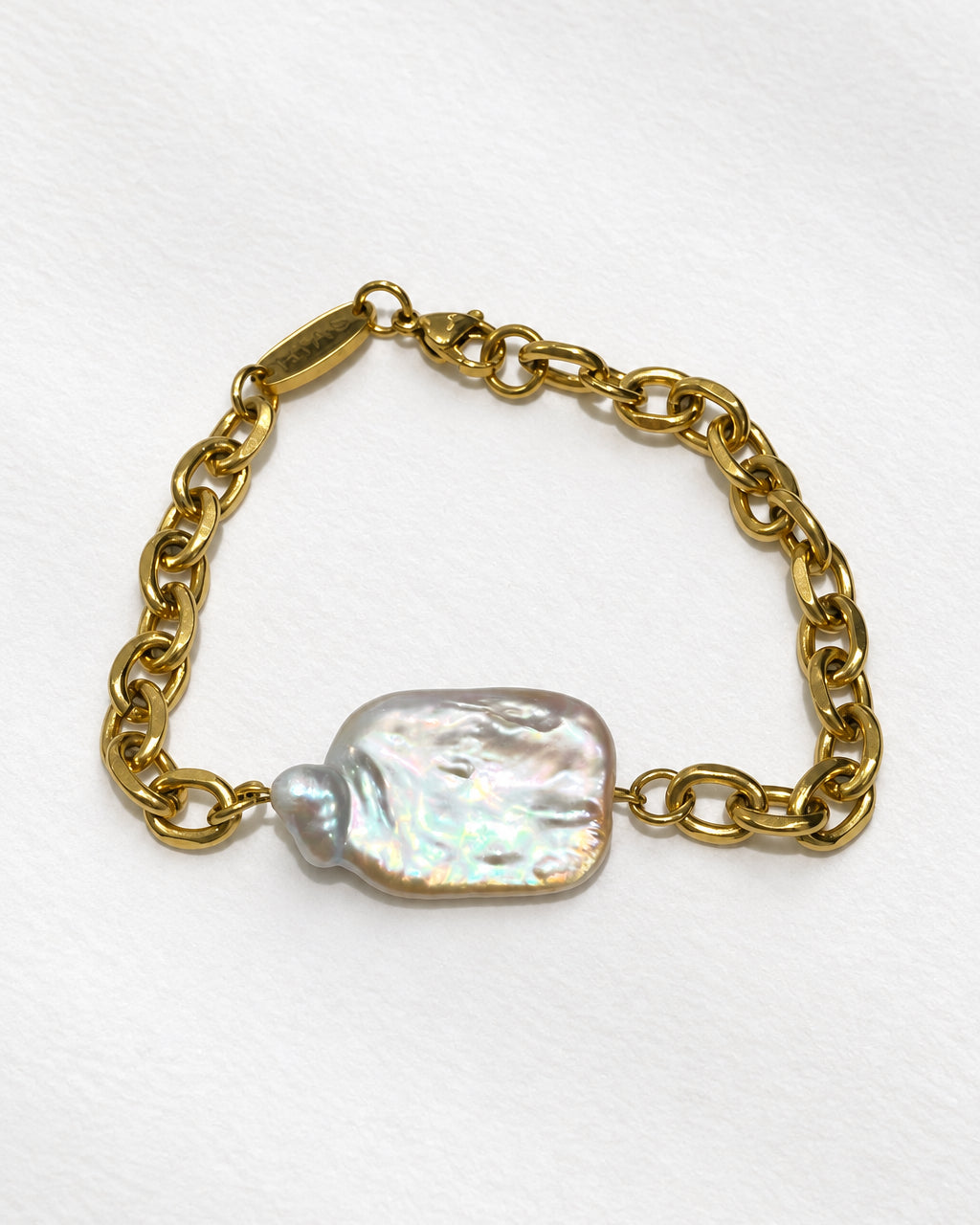 Rectangle Pink Baroque Pearl Bracelet | Gold
